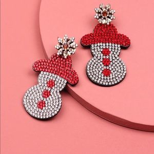 Rhinestone Snowman Snowflake Earrings—2 pairs left